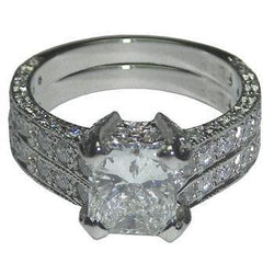 3.50 Cts Natural Earth Mined Diamond Engagement Ring And Band Set White Gold 14K