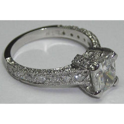 Real  Diamond Engagement Ring Antique Style 3.50 Carats White Gold 14K