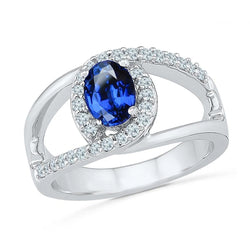 2.75 Ct Oval Ceylon Blue Sapphire And Diamond Ring White Gold 14K