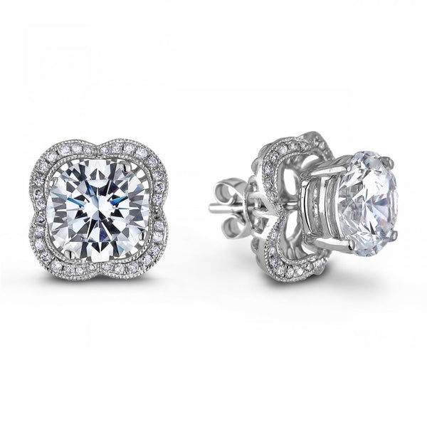 Halo Diamond Stud Earring White Gold Lady Jewelry