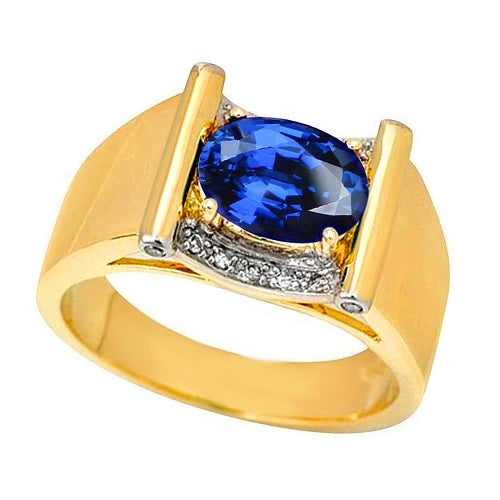 2.25 Carats Natural Earth Mined Diamond Ceylon Sapphire Men's Ring Jewelry Gold 14K