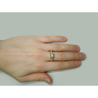 Yellow Gold Princess Cut High Quality Unique Solitaire Ring with Accents White Gold Diamond