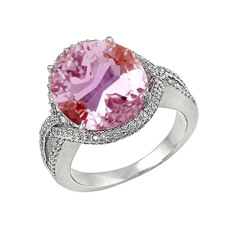 High Quality Fancy Fancy Pink Kunzite With Diamonds Ring White Gold