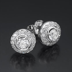 2.32 Carats Gorgeous Round Cut Natural Earth Mined Diamonds Lady Studs Halo Earrings