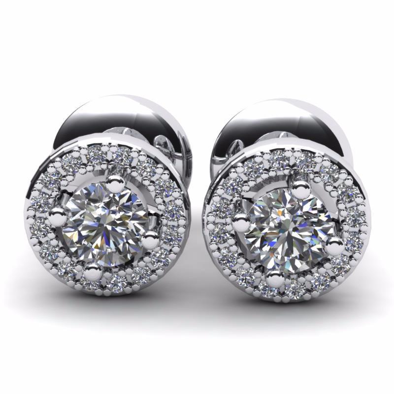 New Halo Diamonds Stud Earrings Round Cut Diamonds White Gold 