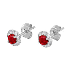3.60 Carats Red Ruby And Diamonds Studs Earrings 14K White Gold