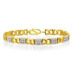 3.60 Carats Prong Set Small Diamonds Men's Bracelet 14K Yellow Gold