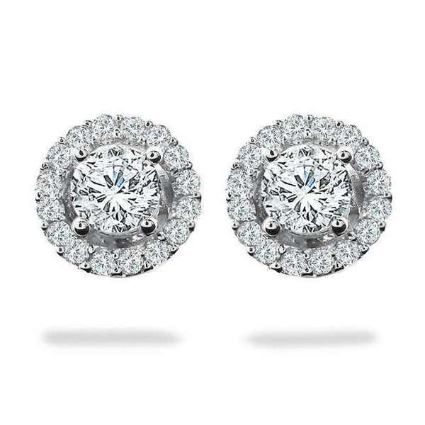 Round Halo Diamond Stud Earring White Gold Jewelry Halo Stud Earrings