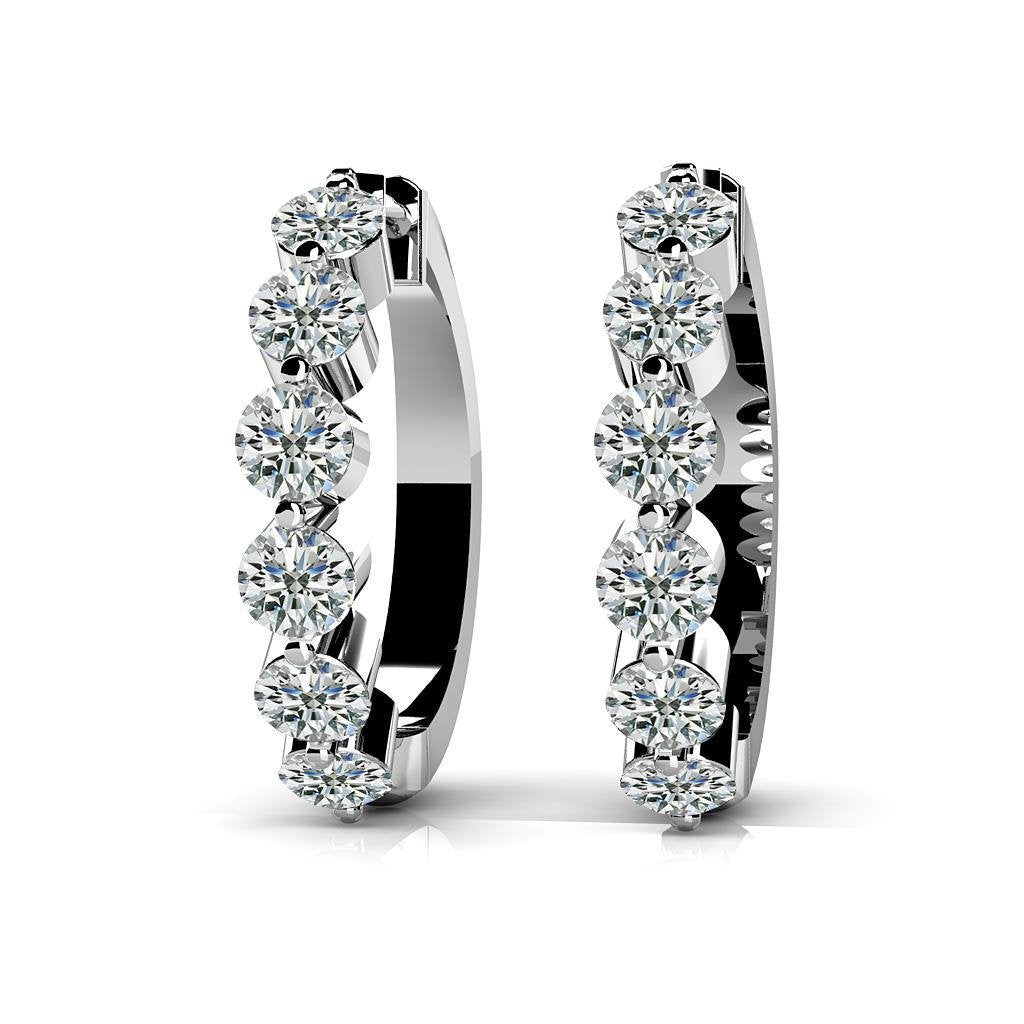 new Sparkling Round Diamonds Hoop Earrings White Gold 