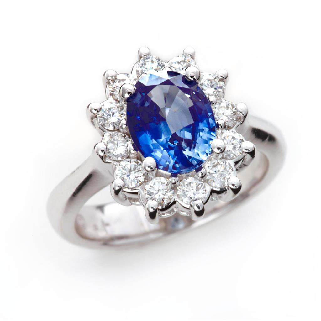  High Quality Fancy  Sri Lankan Sapphire With Diamonds   White Gold   Gemstone Ring