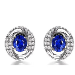 3.60 Carats Sapphire And Diamond Lady Stud Earrings White Gold 14K