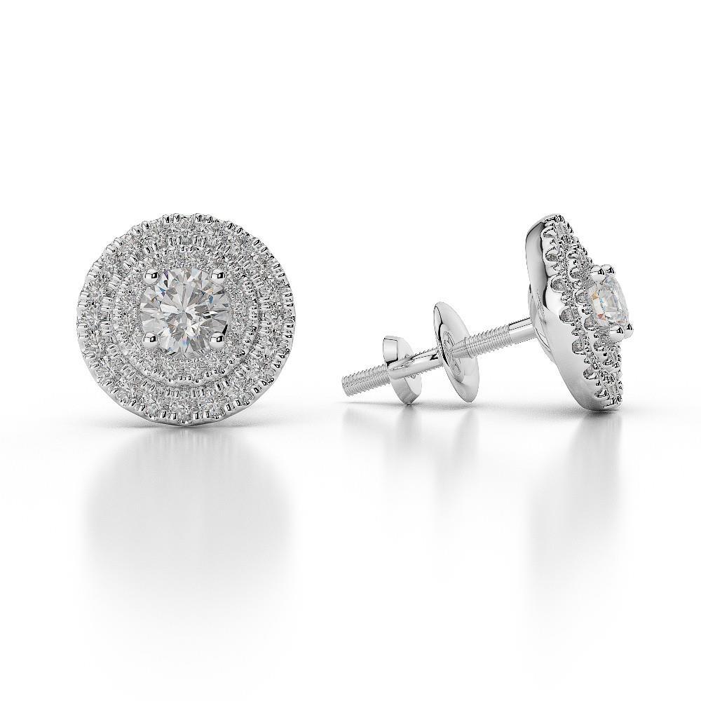  Lady Studs Woman's White Gold Weeding Anniversary Studs Halo  Earrings