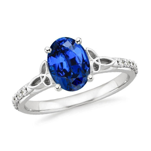 3 Carats Ceylon Sapphire And Natural Earth Mined Diamonds Ring White Gold 14K