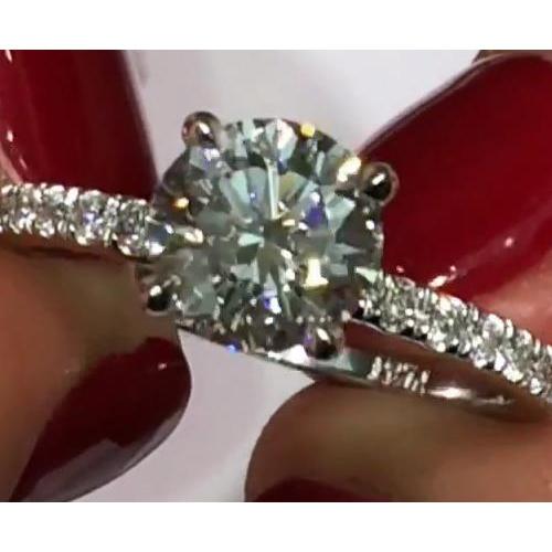  Diamond Engagement Platinum Round Diamonds Solitaire Ring with Accents