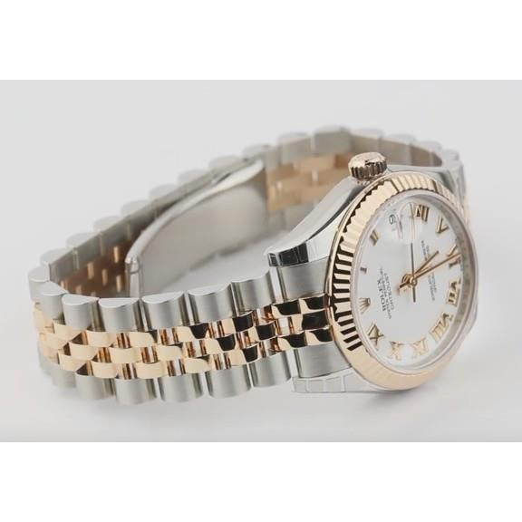 Watch Bezel White Roman Dial Bezel Datejust Rolex Midsize Watch Ss & Gold