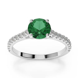 3.7 Ct Green Emerald With Diamond Wedding Ring 14K White Gold