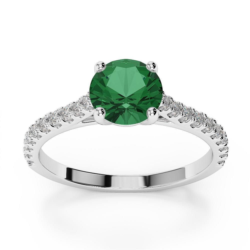 3.7 Ct Green Emerald With Diamond Wedding Ring 14K White Gold Gemstone Ring