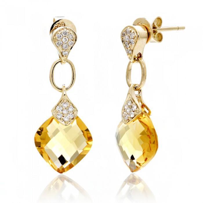   Best amazing weeding  Cushion Madeira Citrine & Diamond Dangle Earrings Yellow Gold