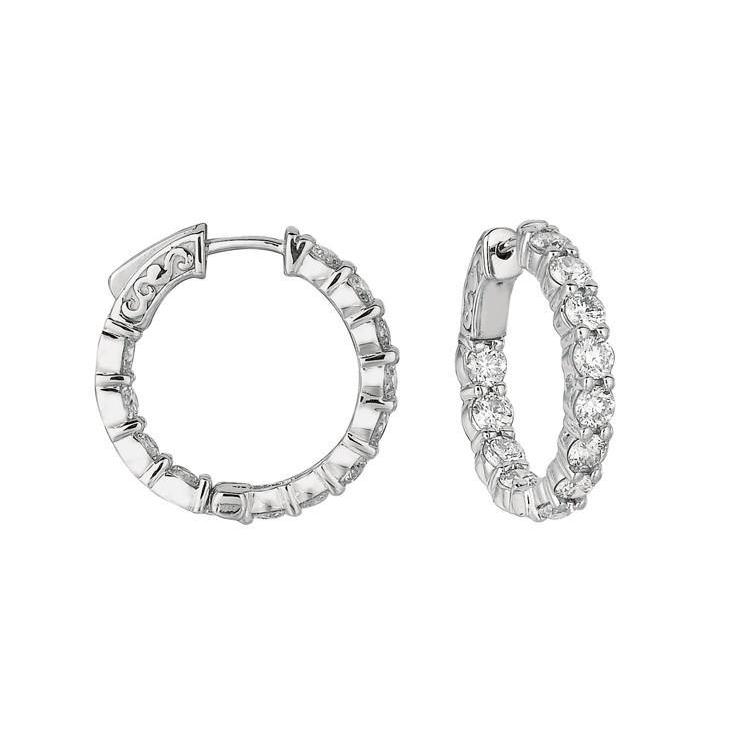 3.70 Carat Round Brilliant Diamond 15 Pointer Hoop Pair Earring Solid Gold 14K Hoop Earrings