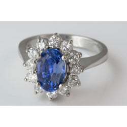 3.70 Carats Ceylon Sapphire Diamond Engagement Ring White Gold 14K