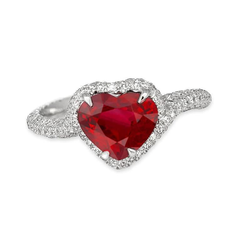 Unique Lady’s Red Ruby With Diamonds White Gold  Gemstone Ring