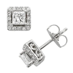 3.70 Carats Sparkling Real Natural Earth Mined Diamonds Lady Stud Halo Earrings 14K White Gold
