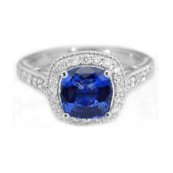 3.70 Ct Ceylon Blue Sapphire Diamond Ring White Gold 14K