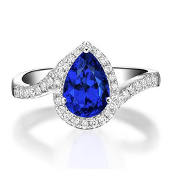 3.70 Ct Pear And Round Cut Ceylon Sapphire Diamond Engagement Ring