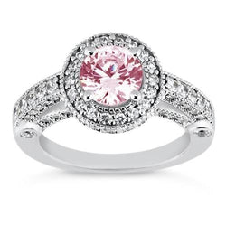 3.71 Carats Halo Pink Sapphire Solitaire With Accents Engagement Ring