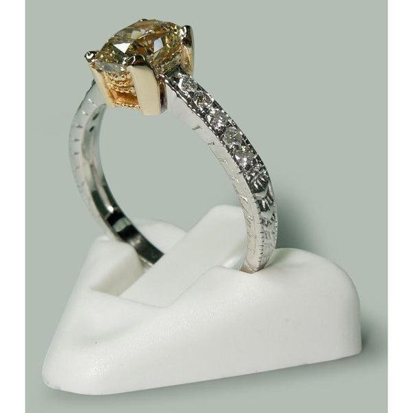 Two Tone DiamondFancy  Solitaire Ring with Accents