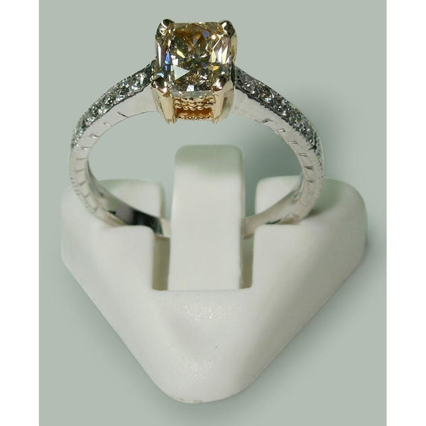 Two Tone Diamond Fancy  Solitaire Ring with Accents