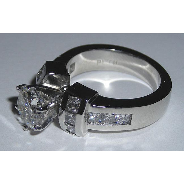 Princess Cut High Quality Unique Solitaire Ring with Accents White Gold 