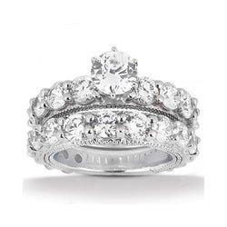 Diamond Antique Style Engagement Ring Set 6.75 Carats White Gold 14K