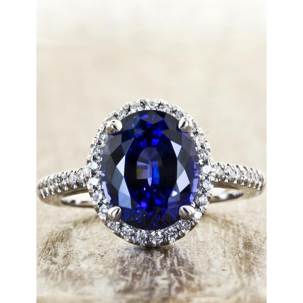  Best  Oval Cut Ceylon Sapphire With Round Diamond   Gold White   Gemstone Ring