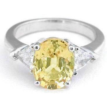 Fancy Lady’s Yellow Sapphire And Diamonds 3 Stone   White Gold   Gemstone Ring