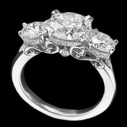 3.75 Cts White Gold Tulip Style Natural Earth Mined Diamond Three Stone Engagement Ring