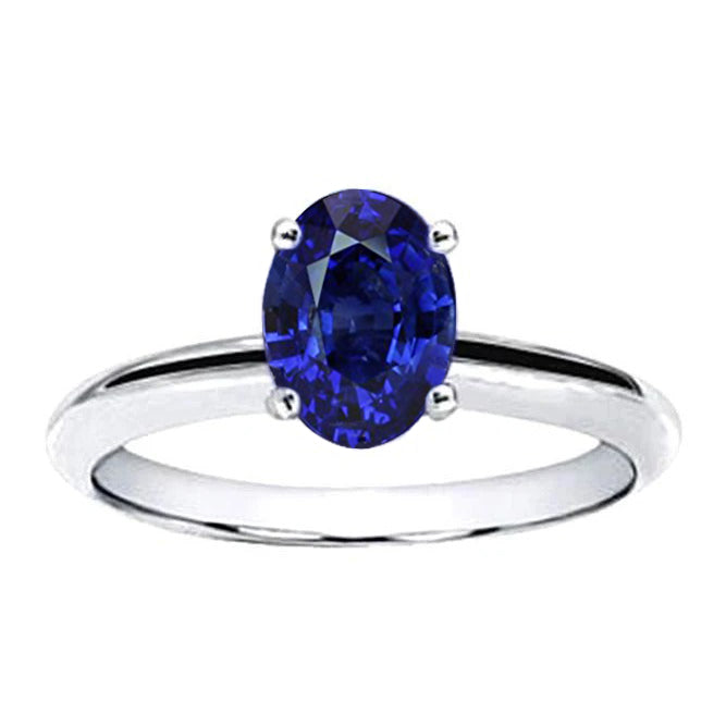 Oval Sri Lanka Sapphire Solitaire Ring White Gold  