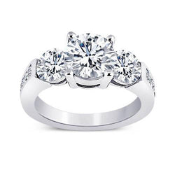 3.76 Carat Round Diamond Three Stone Style Engagement Ring Jewelry