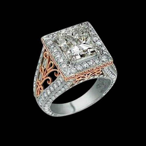 3.76 Ct. Diamonds Engagement Fancy Ring Halo Two Tone Gold New Halo Ring