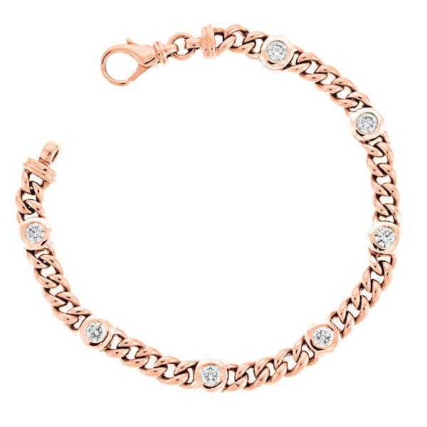 Products 2.45 Carats Bezel Set Round Diamond Link Bracelet Women Gold Jewelry
