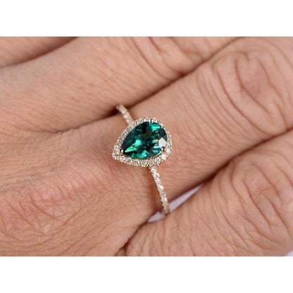  Princess Cut Pear Shaped Green Emerald With Diamond  Gemstone Ring