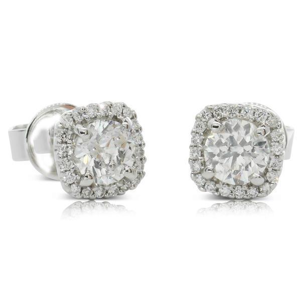 3.80 Carats Prong Set Round Diamonds Studs Halo Earrings 14K White Gold Studs- Halo