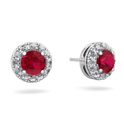 3.80 Carats Red Ruby And Diamonds Ladies Studs Earrings 14K White