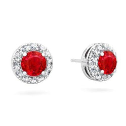 3.80 Carats Red Ruby And Natural Earth Mined Diamonds Ladies Studs Earrings 14K Gold