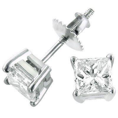 New  Princess Cut Diamonds Women Studs Earrings White Gold 