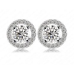 2.76 Carats Prong Set Round Genuine Natural Earth Mined Diamond Lady Studs Earring White Gold 14K