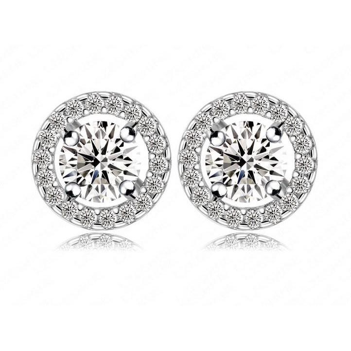  Prong Set Round Cut White Gold Weeding Anniversary Studs Halo  Earrings
