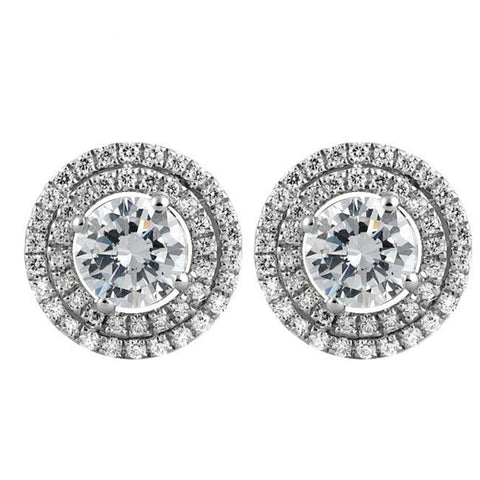 Womans Round Cut Diamonds Micro Pave Halo Stud Earrings Halo Stud Earrings
