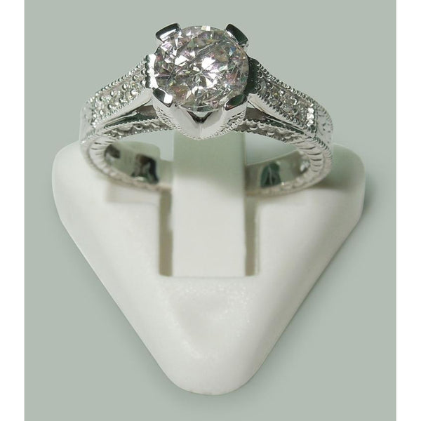 Women Round Diamonds White Gold Solitaire With Accents Solitaire Ring 