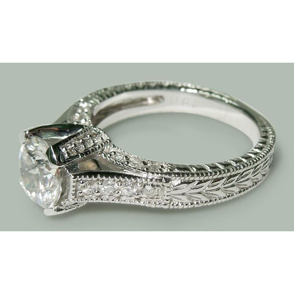 Women Round Diamonds White Gold Solitaire With Accents Ring with Accents